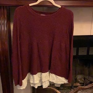 Maroon sweater with lace detail